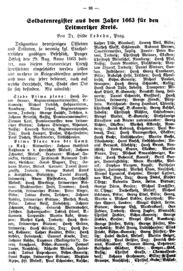 Soldatenregister aus dem Jahre 1663 für den Leitmeritzer Kreis - 1