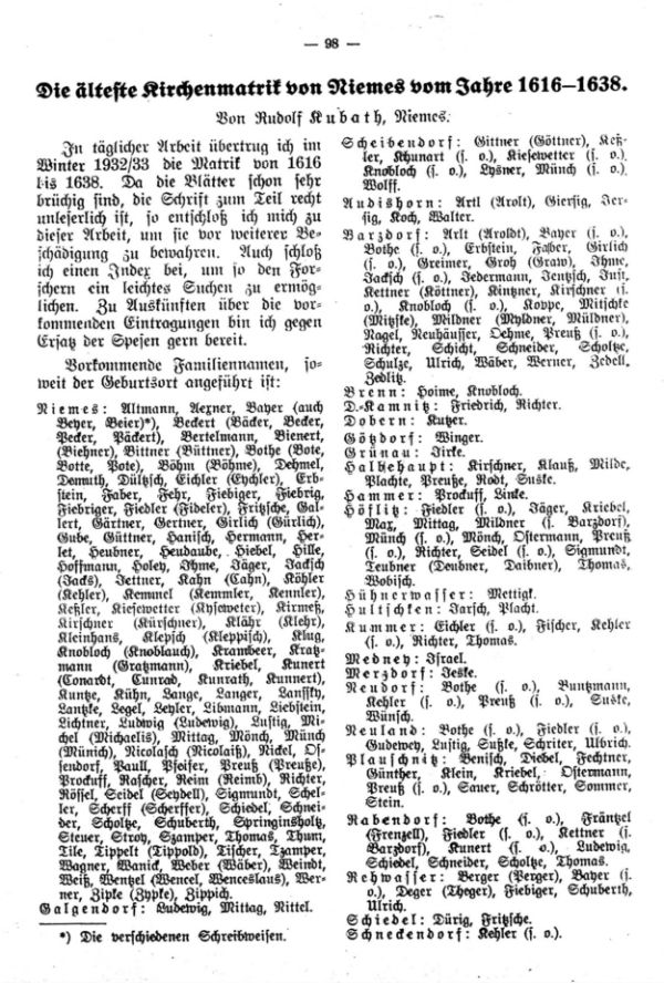Die älteste Matrik von Niemes vom Jahre 1616-1638