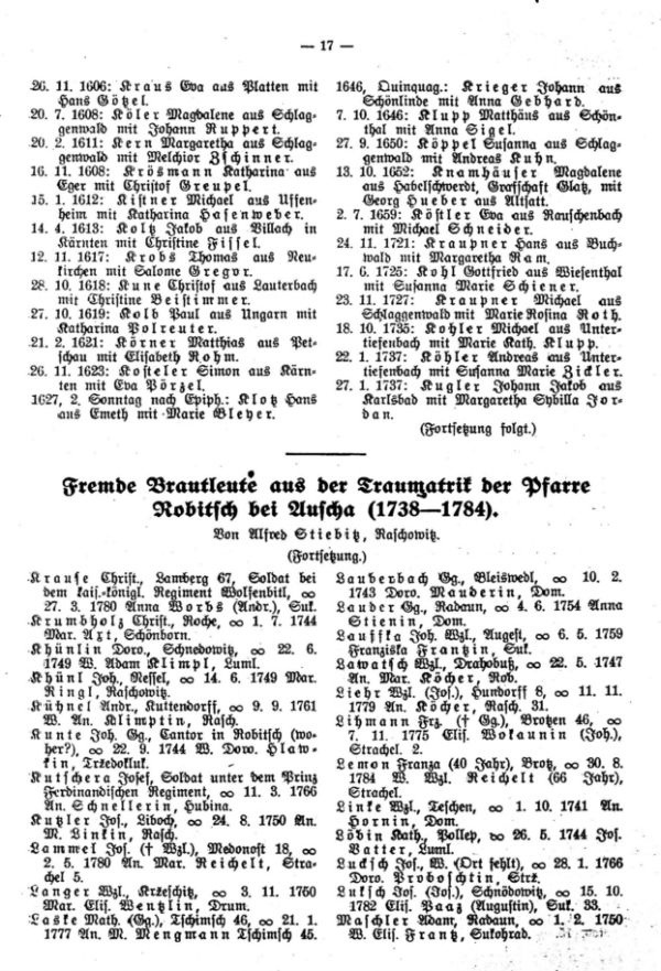 Fremde Brautleute aus der Traumatrik der Pfarre Robitsch bei Auscha (1738-1784) - 1