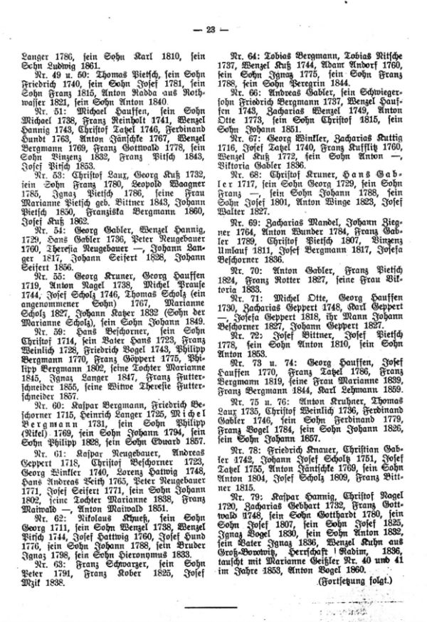 Besitzerfolgen der Anwesen in Nieder-Ullersdorf bei Grulich, Ostböhmen - 3