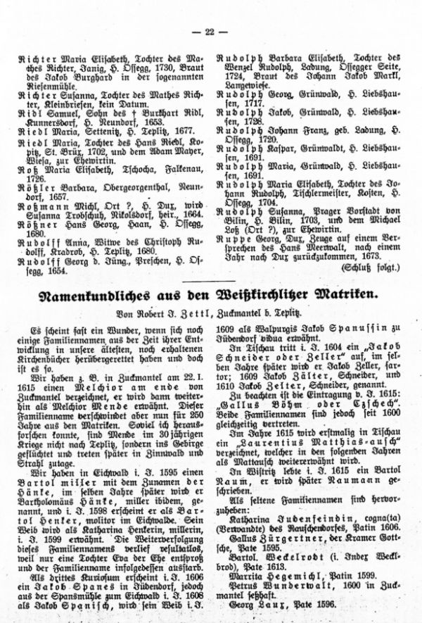Namenkundliches aus den Weißkirchlitzer Matriken