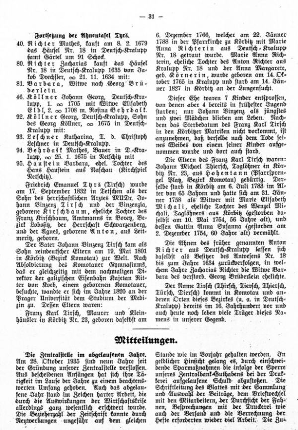 Mitteilungen - Die Zentralstelle im abgelaufenen Jahre