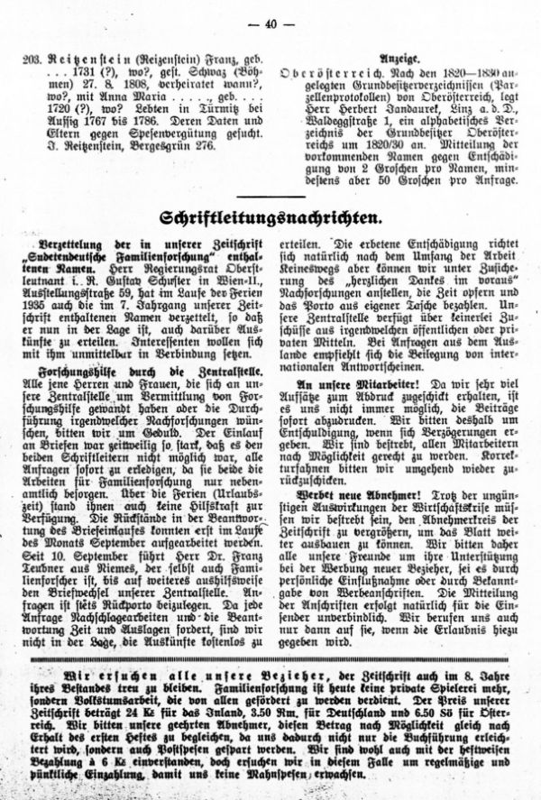 Schriftleitungsnachrichten