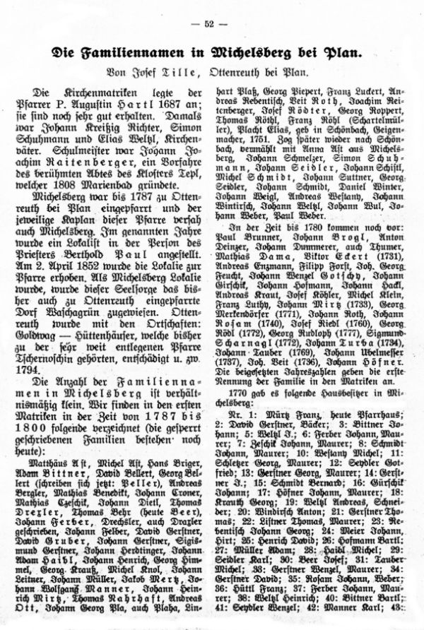 Die Familiennamen in Michelsberg bei Plan