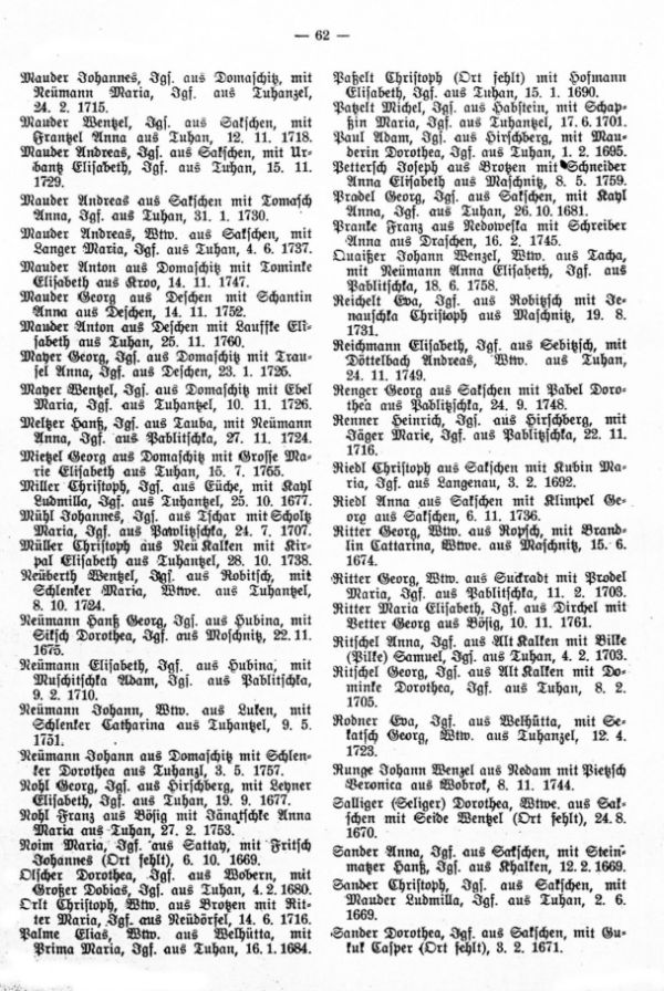 Fremde Brautleute aus der Traumatrik der Pfarre Tuhan bei Dauba (1699-1763) - 2