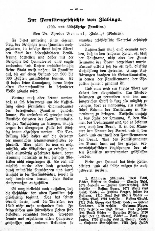 Zur Familiengeschichte von Zlabings - 1