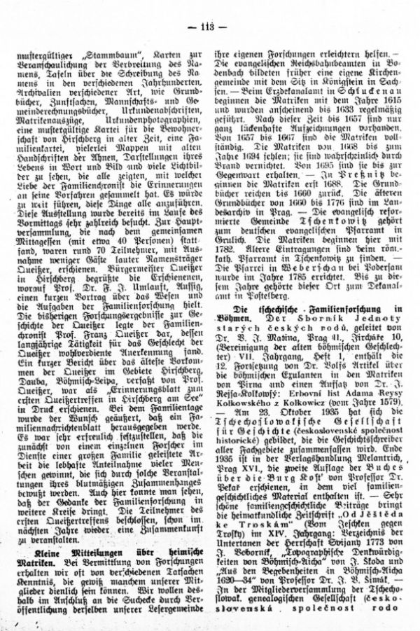 Die tschechische Familienforschung in Böhmen - Kleine Mitteilungen über heimische Matriken