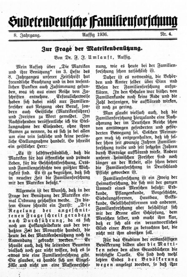 Zur Frage der Matrikenbenützung - 1