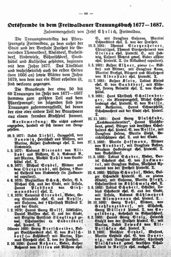 Ortsfremde in dem Freiwaldauer Trauungsbuch 1677-1687 - 1
