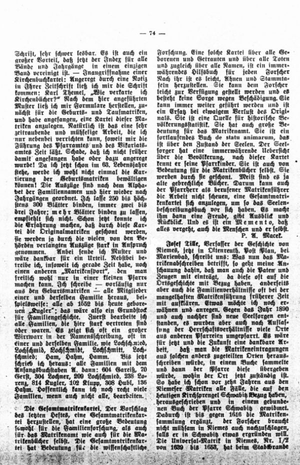 Die Gesamtmatrikenkartei - Josef Tille