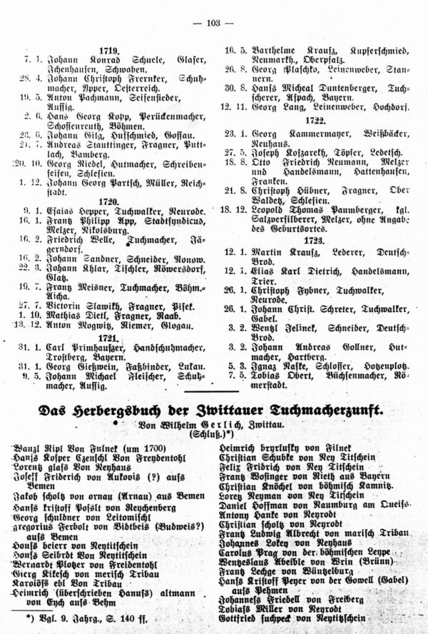 Das Herbergsbuch der Zwittauer Tuchmacherzunft (Schluß) - 1