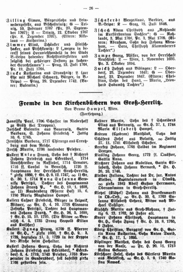 Fremde in Kirchenbüchern von Groß-Herrlitz - 1