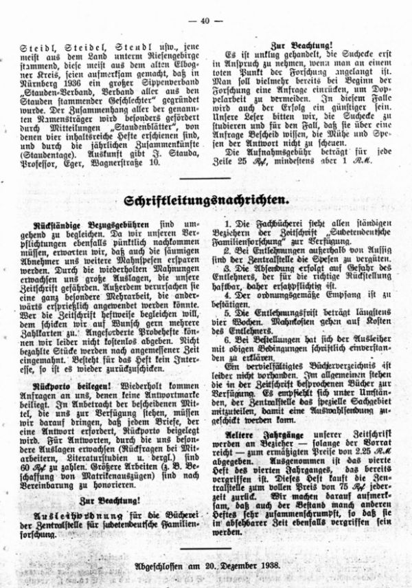 Schriftleitungsnachrichten