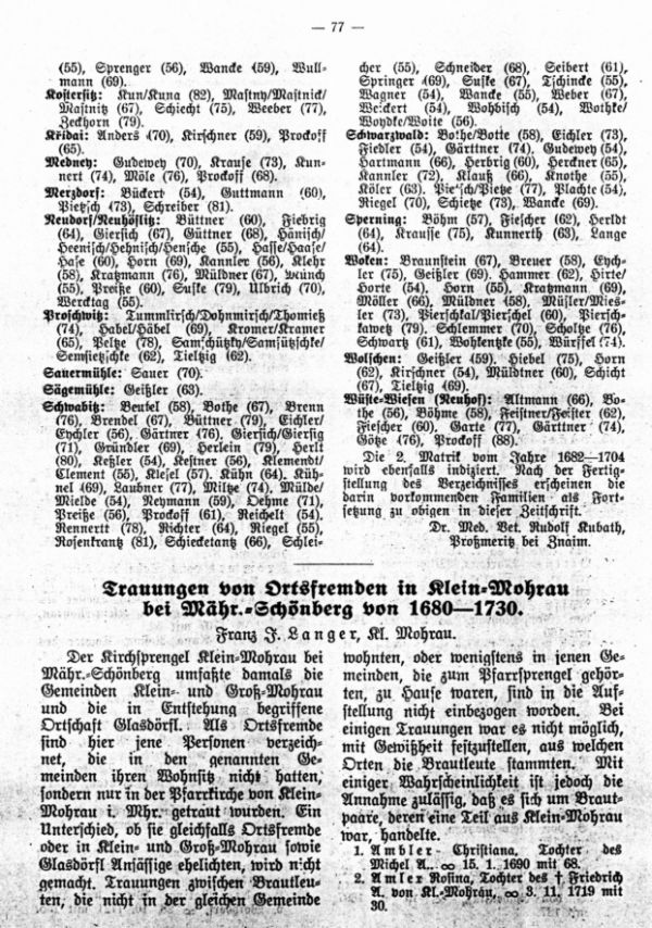 Trauungen von Orstfremden in Klein-Mohrau bei Mähr.-Schönberg von 1680-1730 - 1